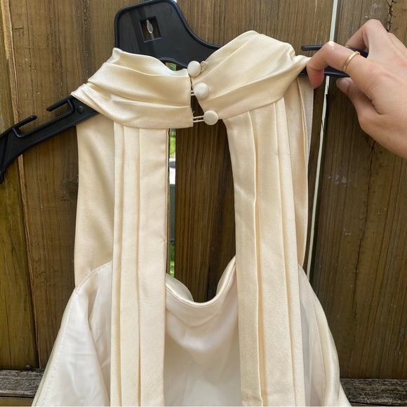 Classic sleeveless formal A line maxi dress wedding formal pleats cream S - Picture 13 of 15